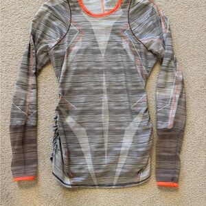 Lucky in Love Striped Gray and Neon Orange Long Sleeve Top